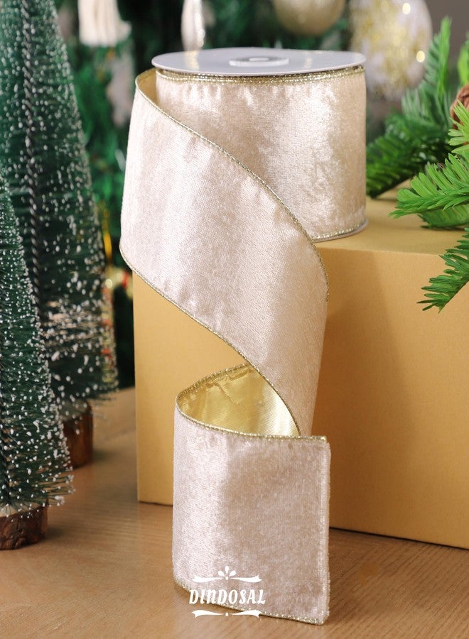 DINDOSAL Champagne Velvet Ribbon Wired 2.5" x 10 Yards Gold Christmas Tree Ribbon Decor, Wreaths, Crafts, Home Decor, Gift Wrapping, Garlands - Image 5